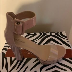 Tan high heel clear toe never been worn beautiful and sexy.